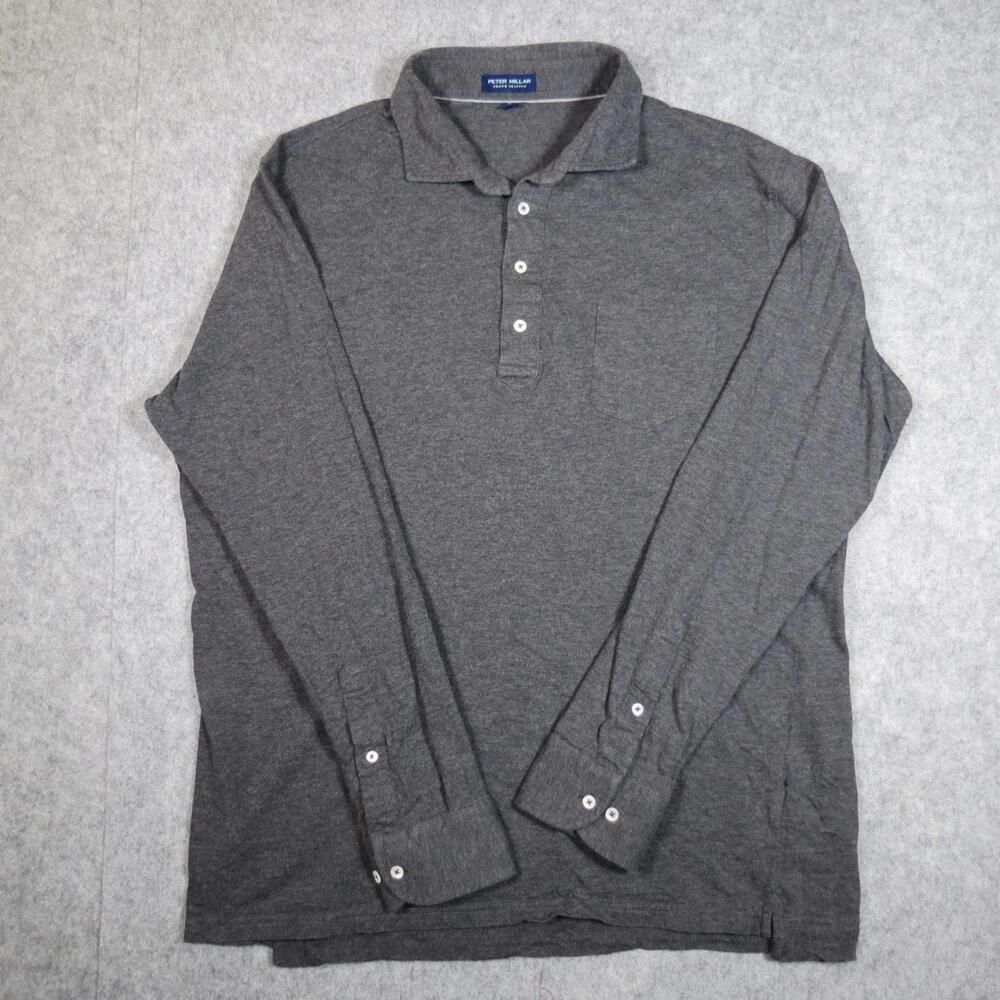 Peter Millar Mens Crown Crafted Charcoal Gray Cotton Cashmere Polo Preppy Sz XL